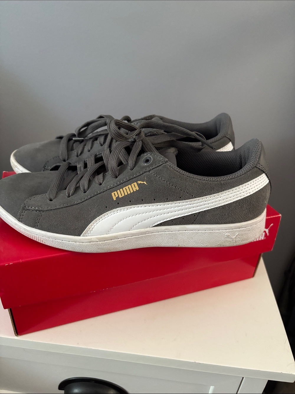 Puma Women’s Suede Sneakers in Gray and White